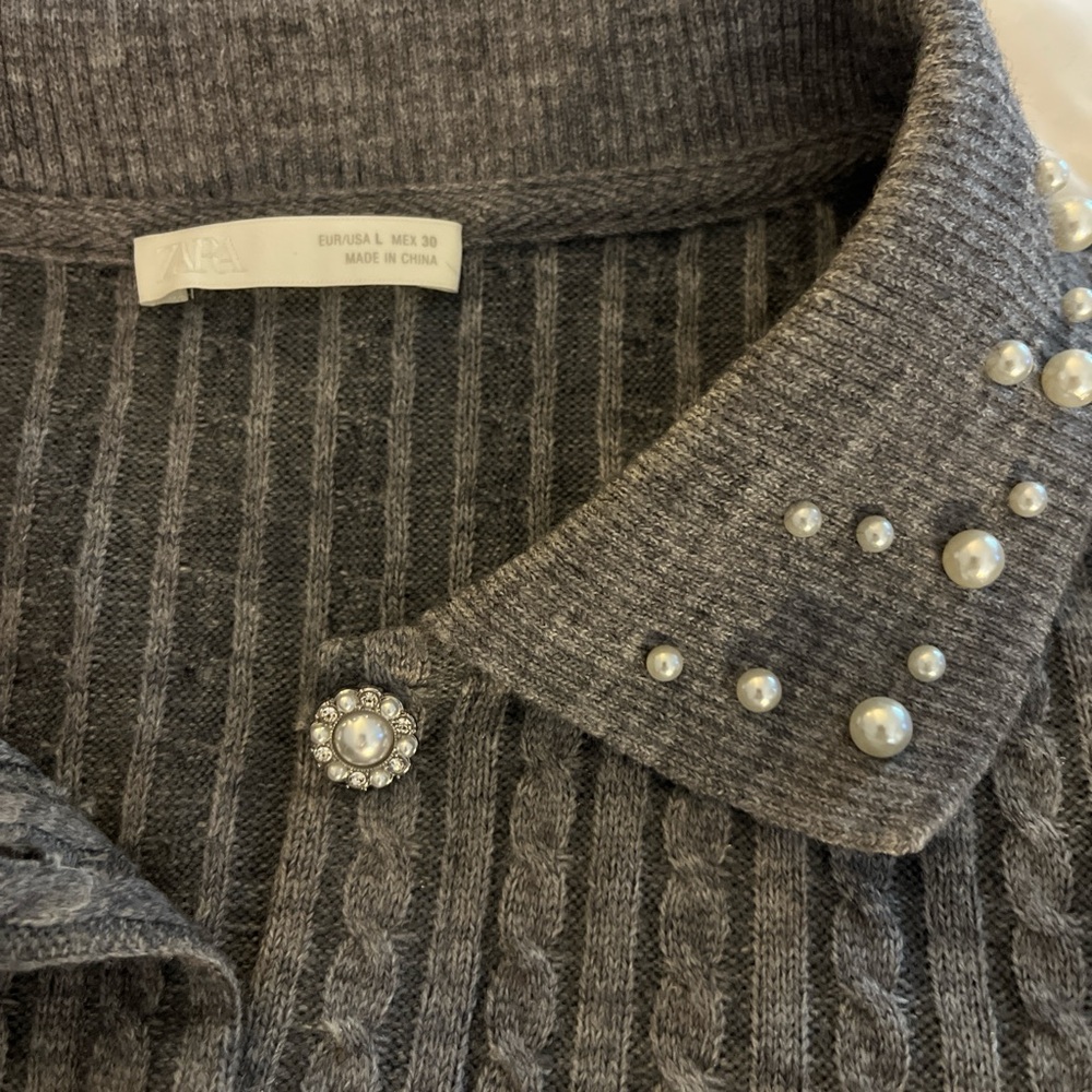 Gray Ribbed Button-Up Sweater - Picture 2 of 3